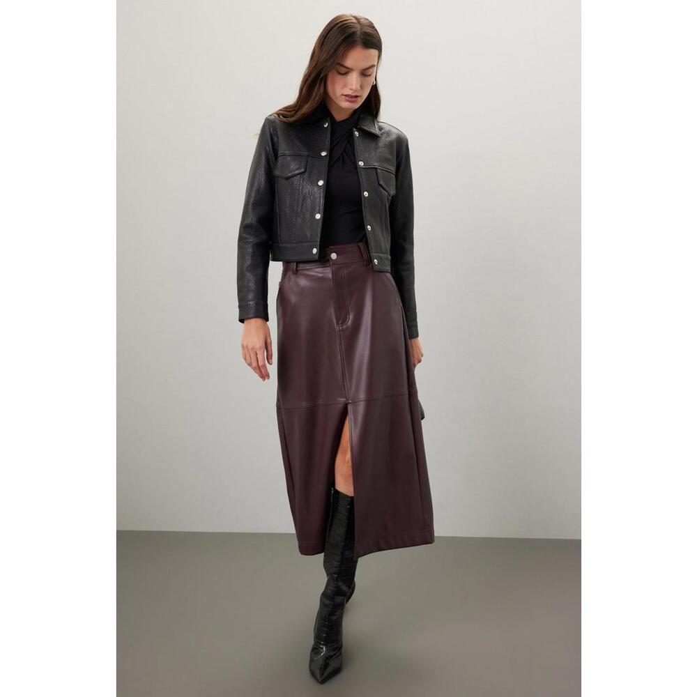 Saunders x RTR Red Leather Midi Skirt Size 8 with Hole